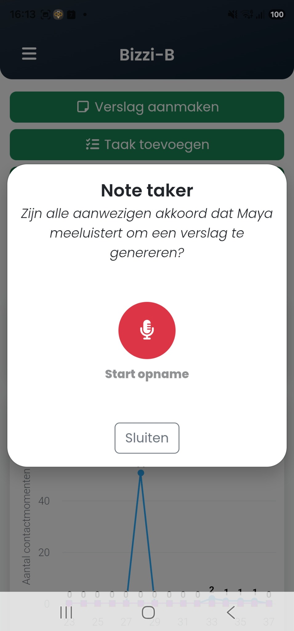 Bizzi-B Note Taker toestemmingsscherm